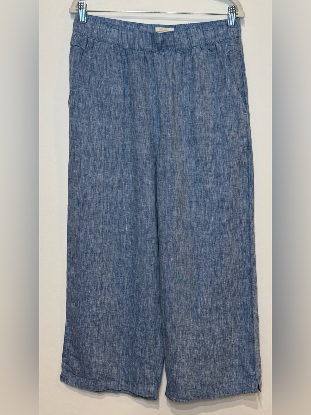 NEW Cynthia Rowley 100% Linen Wide Leg Blue Chambray Pants Size L